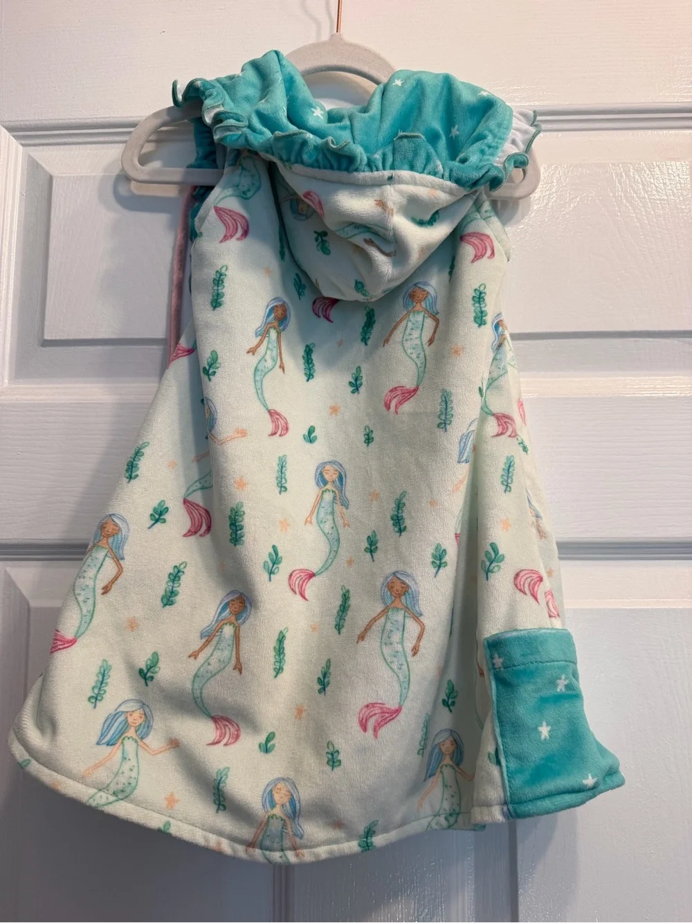 SweetHoney Teal Mermaid Hooded Kids Coverup with Ruffle Trim